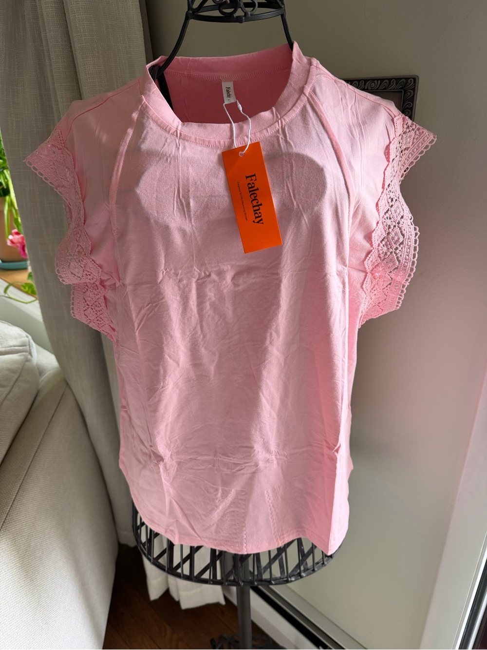 Pink Lace Sleeve Women's Top